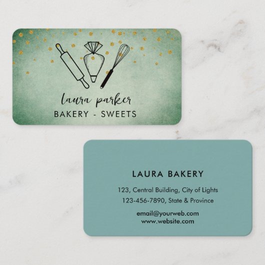 ベーカリーシェフウィスク転がのピン配管バッググリーン 名刺 (正面/裏面)