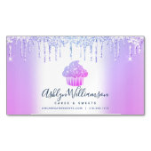 ベーカリーシェフカップケーキパープルブルーシックグリッタードリップ マグネット名刺 (正面)