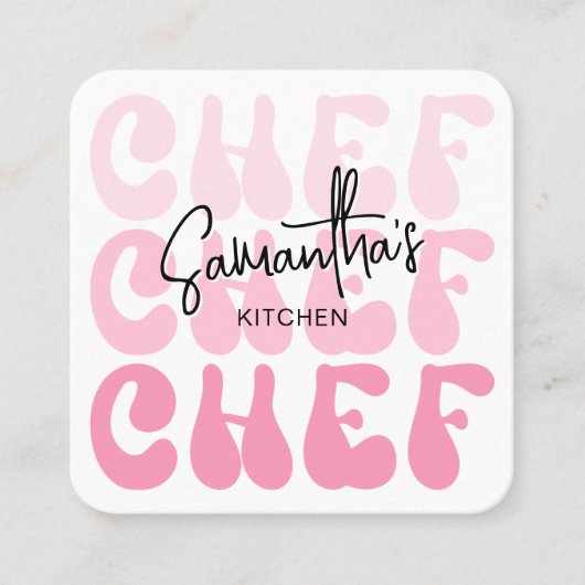 ベーカリーシェフトレンディーレトロピンクガーリーケータリング スクエア名刺 (正面)