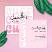 ベーカリーシェフトレンディーレトロピンクガーリーケータリング スクエア名刺