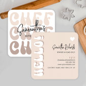 ベーカリーシェフトレンディーレトロベージュモダンケータリング スクエア名刺