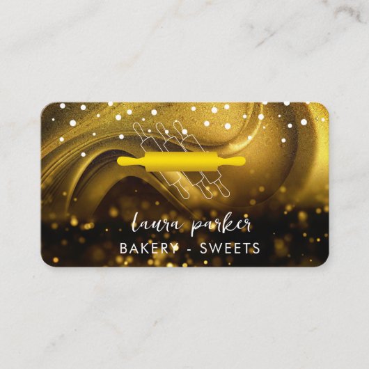 ベーカリーシェフ転がのピンホワイト金ゴールド手作り 名刺 (正面)