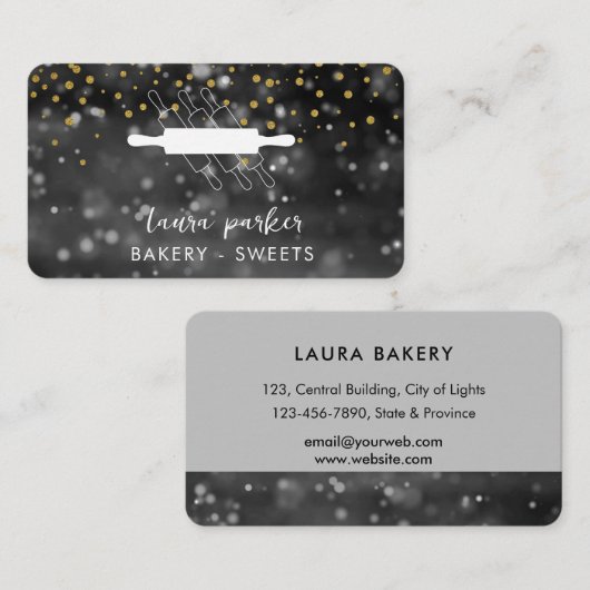 ベーカリーシェフ転がのピン白黒手作り 名刺 (正面/裏面)