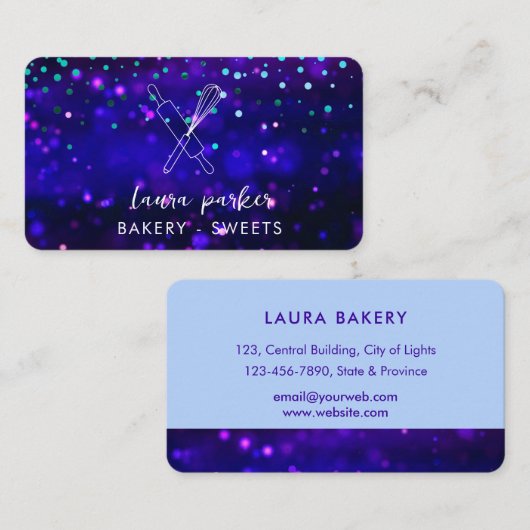ベーカリーシェフ転がウィスクのピンパープルブルー 名刺 (正面/裏面)