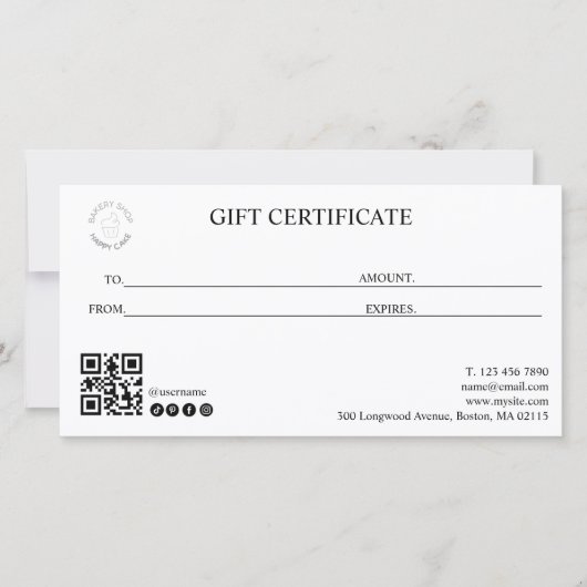 ベーカリーシェフQrコードはっきりしたフォントロゴギフト証明書 (正面)