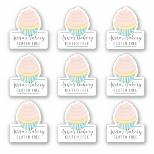ベーカリーショップグルテンフリーかわいいピンクの漫画カップケーキ シール (正面)