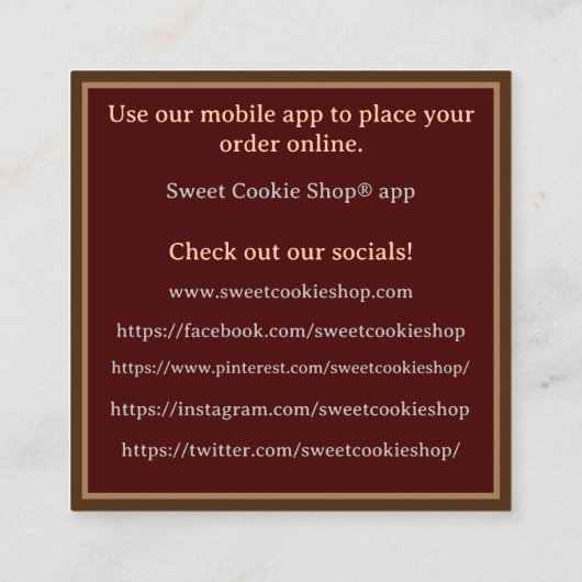 ベーカリーショップベイカークッキー スクエア名刺 (裏面)