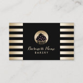 ベーカリースウィートカップケモダンーキブラック&金ゴールドストライプ 名刺 (正面)