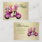 ベーカリースクーターガールピンク金ゴールドケーキポップゼブラ 名刺 (正面/裏面)