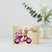 ベーカリースクーターガールピンク金ゴールドケーキポップゼブラ 名刺 (スタンド正面)