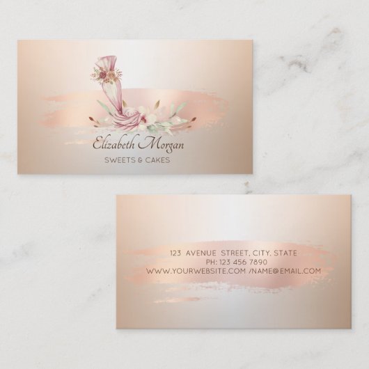 ベーカリーツールフラワーバラ金ゴールドブラシストローク 名刺 (正面/裏面)