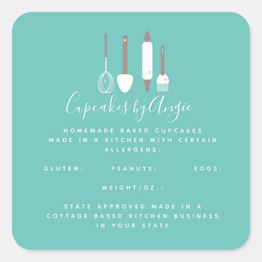 ベーカリーツールロゴフードビジネススクエアステッカー スクエアシール (正面)