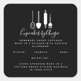 ベーカリーツールロゴフードビジネスブラック スクエアシール