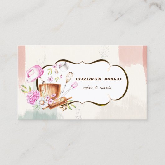 ベーカリーツール，水彩ブラシストローク 名刺 (正面)