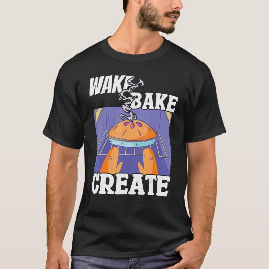 ベーカリードーナツWake Bake Create Pastry Chef Cake Bak Tシャツ (正面)