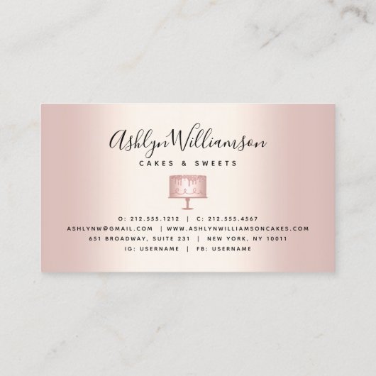 ベーカリーバラ金ゴールドグリッタードリップスケーキペストリーシェフ 名刺 (裏面)