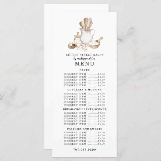 ベーカリーパティシエベーキング器メニュー価格表 メニュー (正面/裏面)