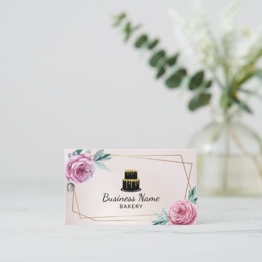 ベーカリーパティシエヴィンテージフローラ幾何学模様 名刺 (スタンド正面)
