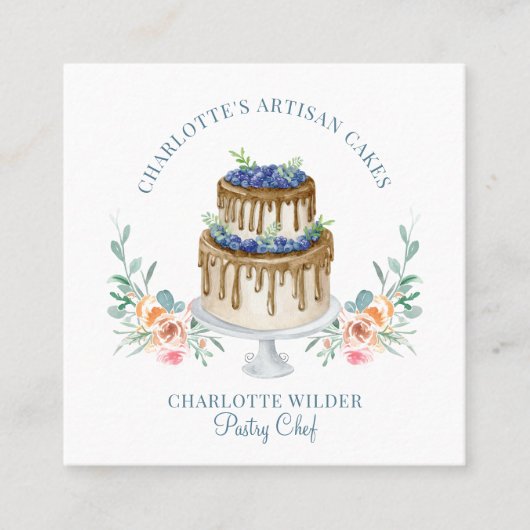 ベーカリーパティシエ水彩ケーキ スクエア名刺 (正面)