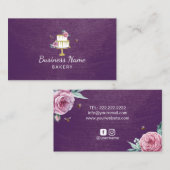 ベーカリーパティシエ素朴フフラワーバイズケーキパープル 名刺 (正面/裏面)