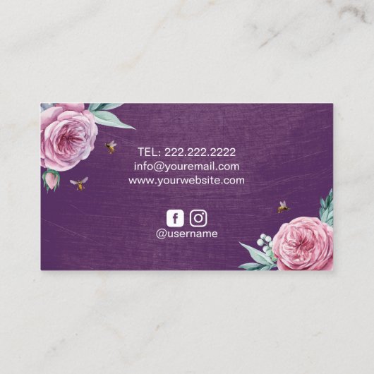 ベーカリーパティシエ素朴フフラワーバイズケーキパープル 名刺 (裏面)