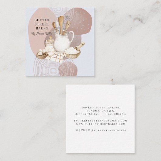 ベーカリーパティシエ調理具具材料 スクエア名刺 (正面/裏面)