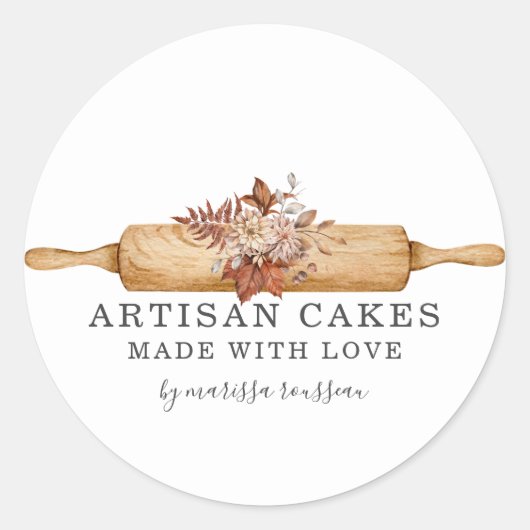 ベーカリーパティシエ転がシェフのピン製品ラベル ラウンドシール (正面)