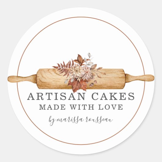 ベーカリーパティシエ転がシェフのピン製品ラベル ラウンドシール (正面)