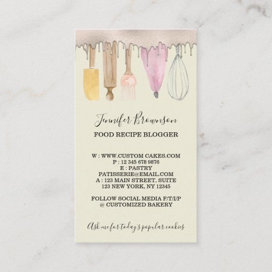 ベーカリーパティシシェフアイボリー水彩ケーキドリップ 名刺 (裏面)