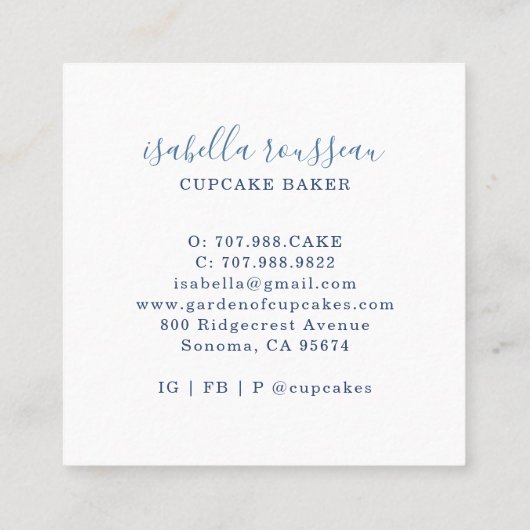 ベーカリーパティシシェフウォーターカラーカップケーキベイカー スクエア名刺 (裏面)