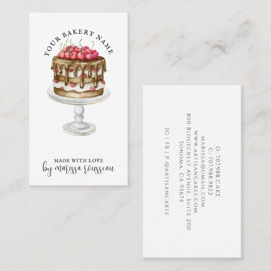 ベーカリーパティシシェフウォーターカラーケーキデザート 名刺 (正面/裏面)