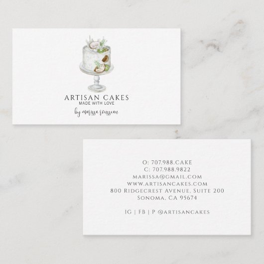 ベーカリーパティシシェフウォーターカラーケーキビジネス 名刺 (正面/裏面)