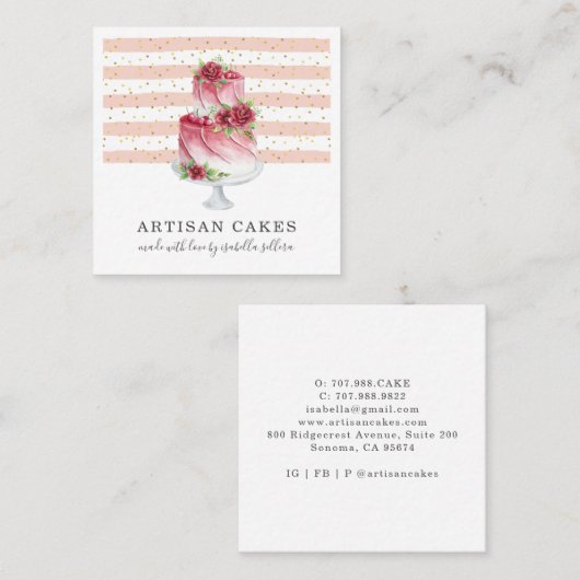 ベーカリーパティシシェフウォーターカラーケーキ スクエア名刺 (正面/裏面)