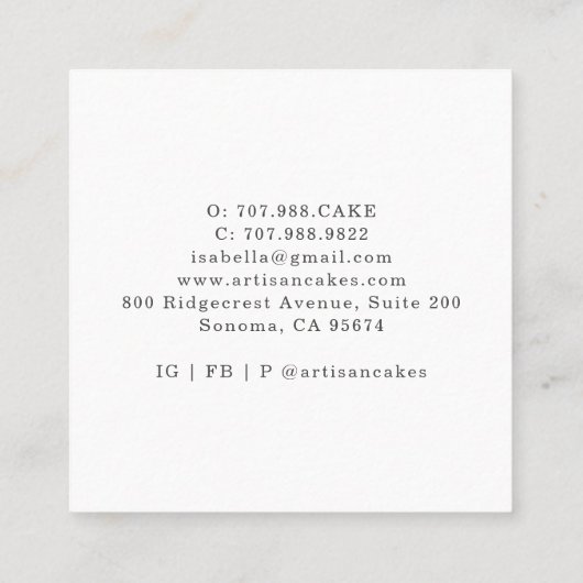 ベーカリーパティシシェフウォーターカラーケーキ スクエア名刺 (裏面)