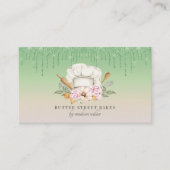 ベーカリーパティシシェフウォーターカラーシェフハットグリッターバス 名刺 (正面)