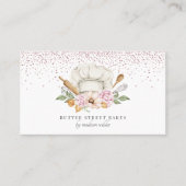 ベーカリーパティシシェフウォーターカラーシェフハットグリッター 名刺 (正面)