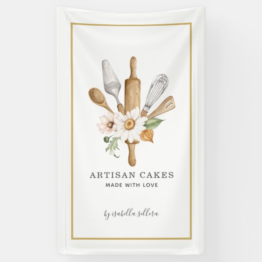 ベーカリーパティシシェフウォーターカラーツールビジネスバーン 横断幕 (縦)