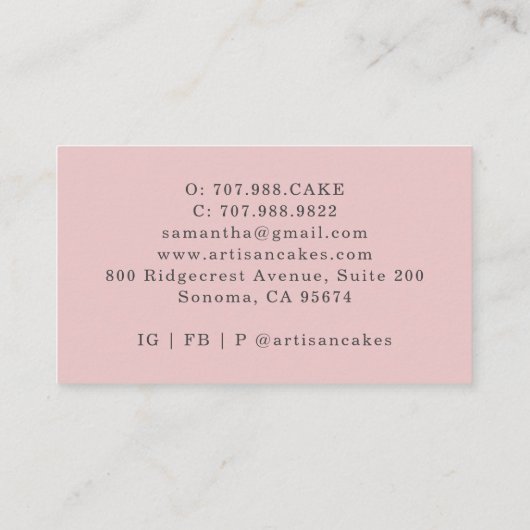 ベーカリーパティシシェフウォーターカラーデッセルピンク 名刺 (裏面)