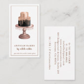 ベーカリーパティシシェフウォーターカラーバラ金ゴールドドリップケーキ 名刺 (正面/裏面)