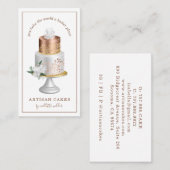 ベーカリーパティシシェフウォーターカラーバラ金ゴールドパールケーキ 名刺 (正面/裏面)