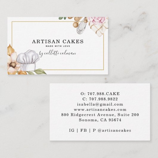ベーカリーパティシシェフウォーターカラービジネスカード 名刺 (正面/裏面)