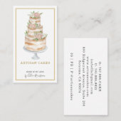 ベーカリーパティシシェフウォーターカラーピンクフローラケーキ 名刺 (正面/裏面)