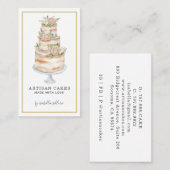 ベーカリーパティシシェフウォーターカラーピンクフローラケーキ 名刺 (正面/裏面)