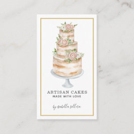 ベーカリーパティシシェフウォーターカラーピンクフローラケーキ 名刺