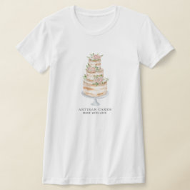 ベーカリーパティシシェフウォーターカラーピンクフローラケーキ Tシャツ