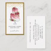 ベーカリーパティシシェフウォーターカラーピンク金ゴールド 名刺 (正面/裏面)