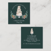 ベーカリーパティシシェフウォーターカラーフローラケーキブラック スクエア名刺 (正面/裏面)