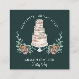 ベーカリーパティシシェフウォーターカラーフローラケーキブラック スクエア名刺