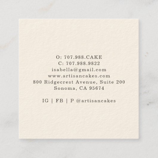 ベーカリーパティシシェフウォーターカラーフローラケーキ スクエア名刺 (裏面)