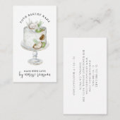 ベーカリーパティシシェフウォーターカラーホワイトケーキデザート 名刺 (正面/裏面)